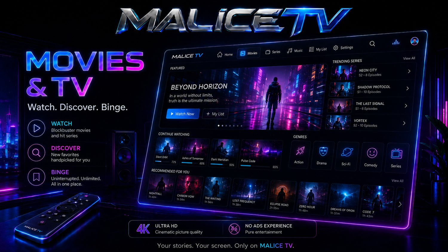 MaliceTV Movies & TV home screen